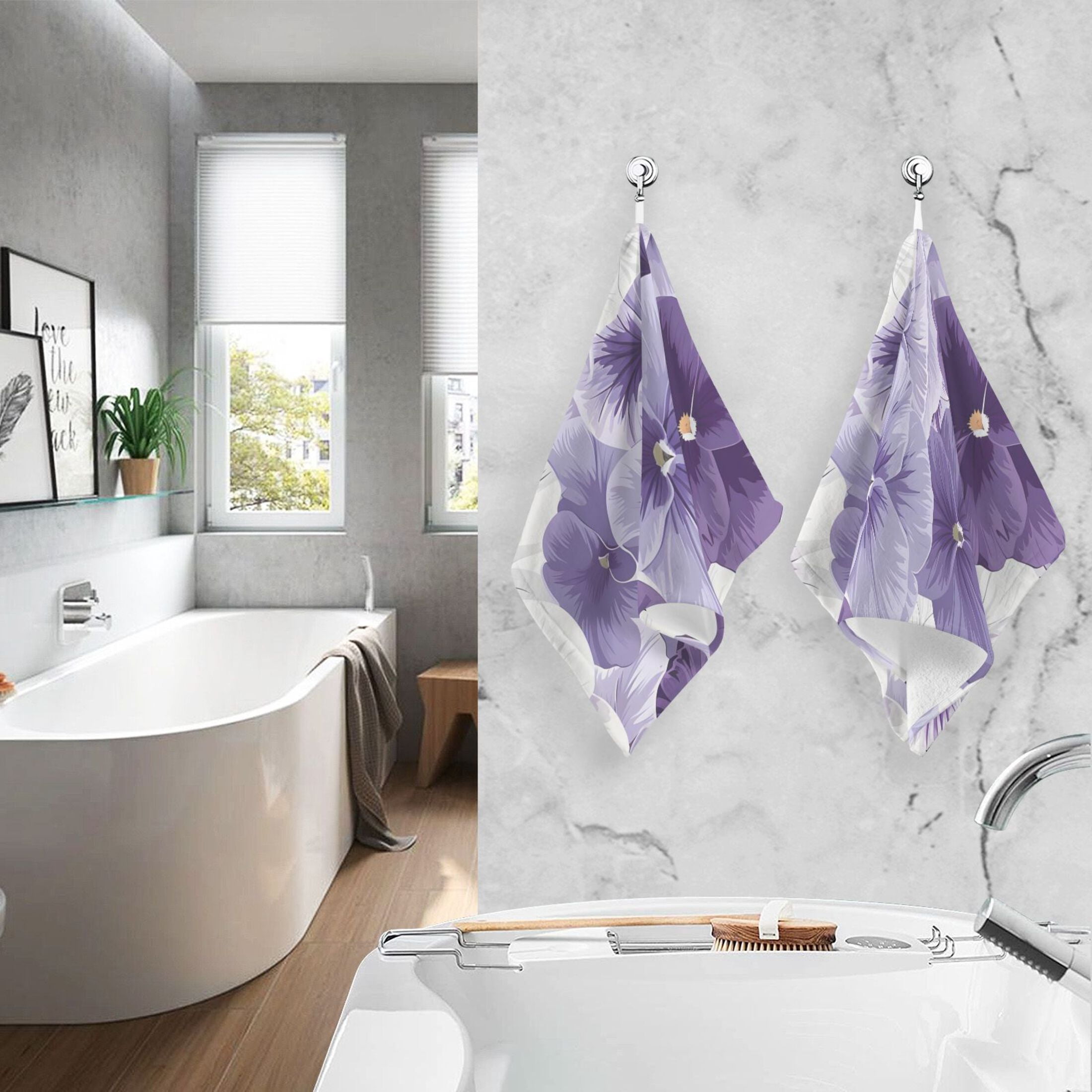 Beautiful Pansy Flowers 2 Pcs Hand Towel Set Cotton Absorbent Soft Face Towels Bath Towels for Bathroom Kitchen Shower Hotel Decor 16"x28"