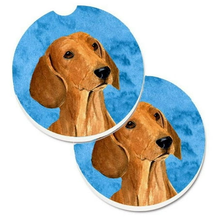 

Blue Red Smooth Dachshund Set of 2 Cup Holder Car Coaster