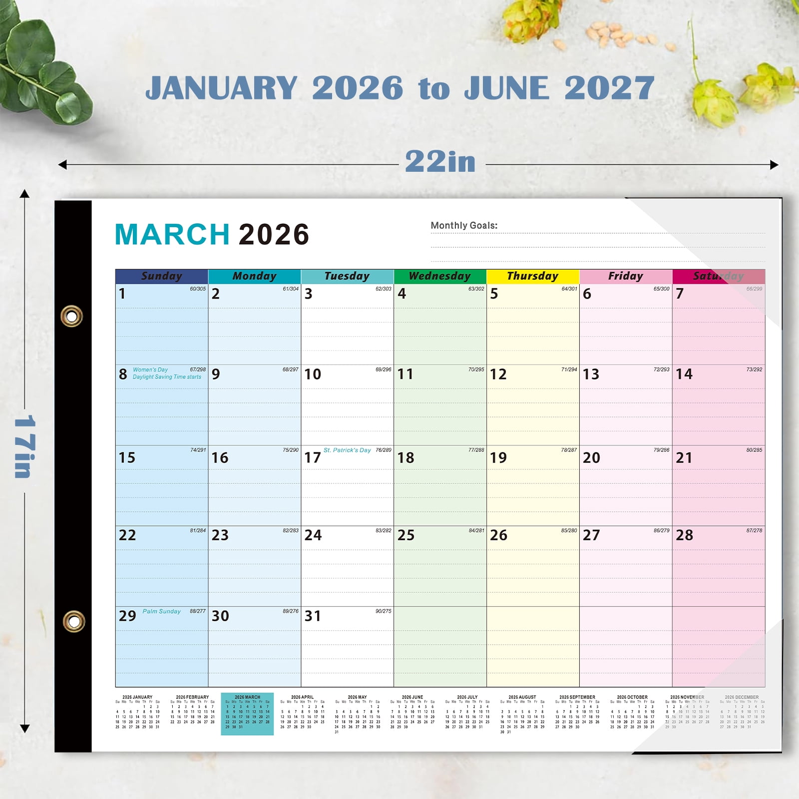 2026 Large Desk Calendar and Wall Planner, 18 Months Jan 2026-Jun 2027, 22x17 in Grid for Family Schedule and Office Organization, Desktop Monthly Blotter Pad