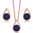 thumbnail image 2 of Gem Stone King 1.80 Ct Round Blue Sapphire 18K Rose Gold Plated Sterling Silver Teardrop Pendant and Earrings Jewelry Set With Chain, 2 of 4