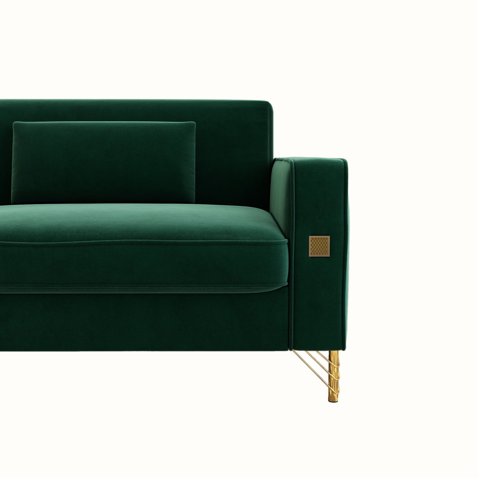 Modern Velvet Upholstered Sofa Couch with Pillows Removable Cushions and Gold Metal Legs for Living Room Office Apartment