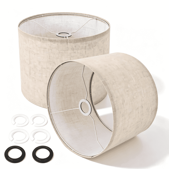Novaretro Drum Lamp Shades Set of 2 – Linen Fabric Lampshade Replacement for(E26/E14/E12)Table Lamps, Small Floor Lamps & Bedside Lamps, 11" x 11" x 8.85" Beige Drum Shade with Spider Fitter