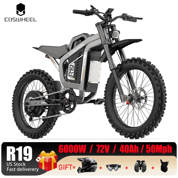 R19 COSWHEEL Electric Motorcycle for Adults,6000W Peak Power Dirt Bike with 72V 40Ah Battery,50MPH Max Speed & 120 Miles Long Range, Dual Hydraulic Disc Brakes, Full Suspension,19" Off-Road Tire
