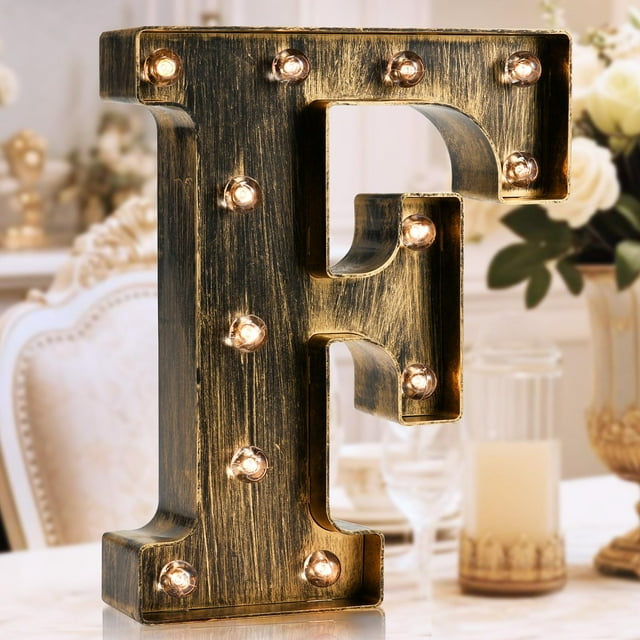 Letrero decorativo OYCBUZO, LED industrial vintage, letra F, 23 cm