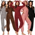 thumbnail image 3 of Pijama de forro polar para mujer, con capucha, peludo, cálido, mono, mono, ropa de dormir Irfora Negro/3X-grande, 3 of 7