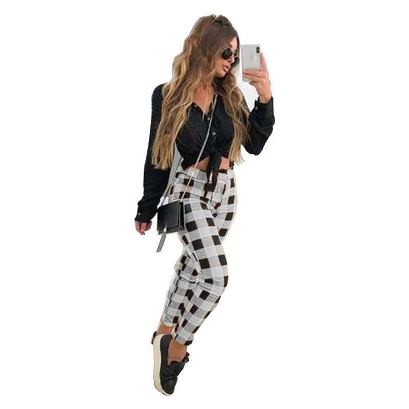 plaid casual pants womens