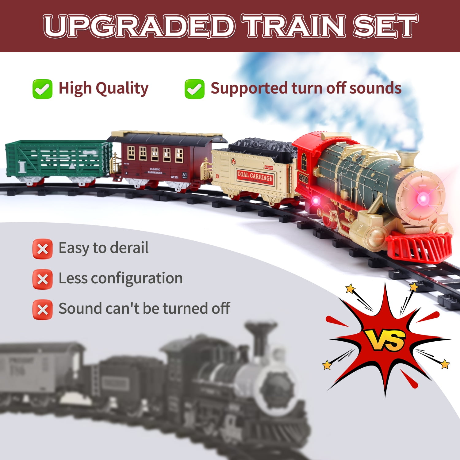 JoyStone Electric Train Set Toys for Boys with Smokes, Lights & Sound, Tracks, Toddler Model Train Set with Steam Locomotive Engine & Cargo Cars and Tracks, Christmas Toy Train for Kids