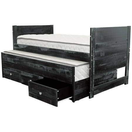 Staunton 3 3/4' King - Bedz King All in One Twin Bed with Twin Trundle and 3 Built in Drawers Weathered Black