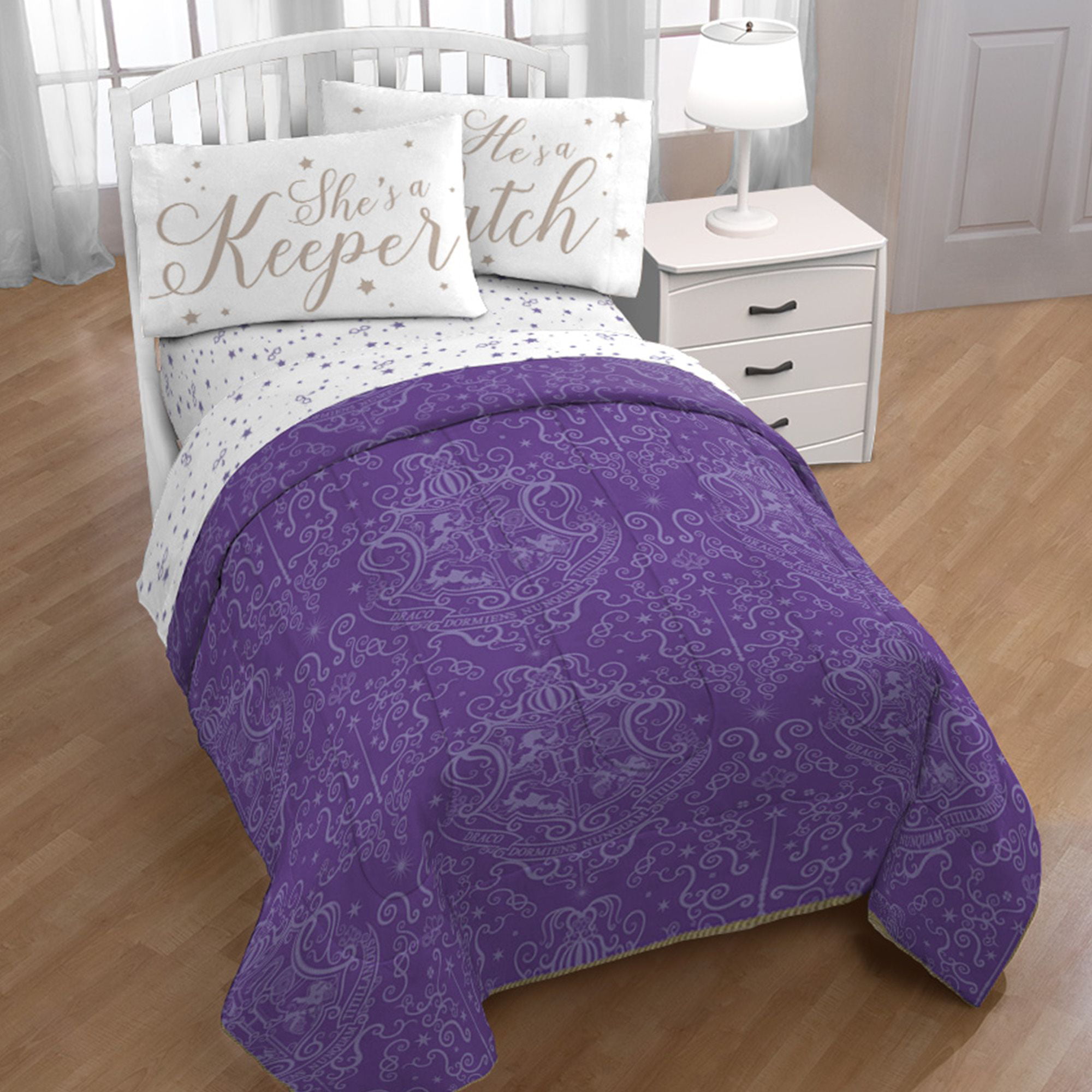 Harry Potter Purple & White Hogwarts Crest Bed in a Bag Bedding Set