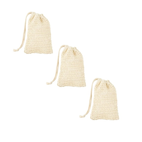 3 Pcs Sisal Soap Bags Soap Saver Bags Pouch for Save Soaps Natural Fiber Soap Bags for Foaming and Drying The Soap Pouch Mesh Waste Exfoliating Foaming & Drying Soap Holder, 5.51"x3.54", Yellow