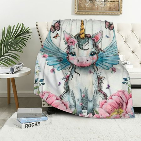 BCIIG Throw Blankets for Sofa Couch Fluffy Cozy Flannel Travel Blanket, Summer Desk Blanket for Work Chair, Lap Blanket & Pet Blanket, Home Decor - Butterfly and Hippo 40x50in