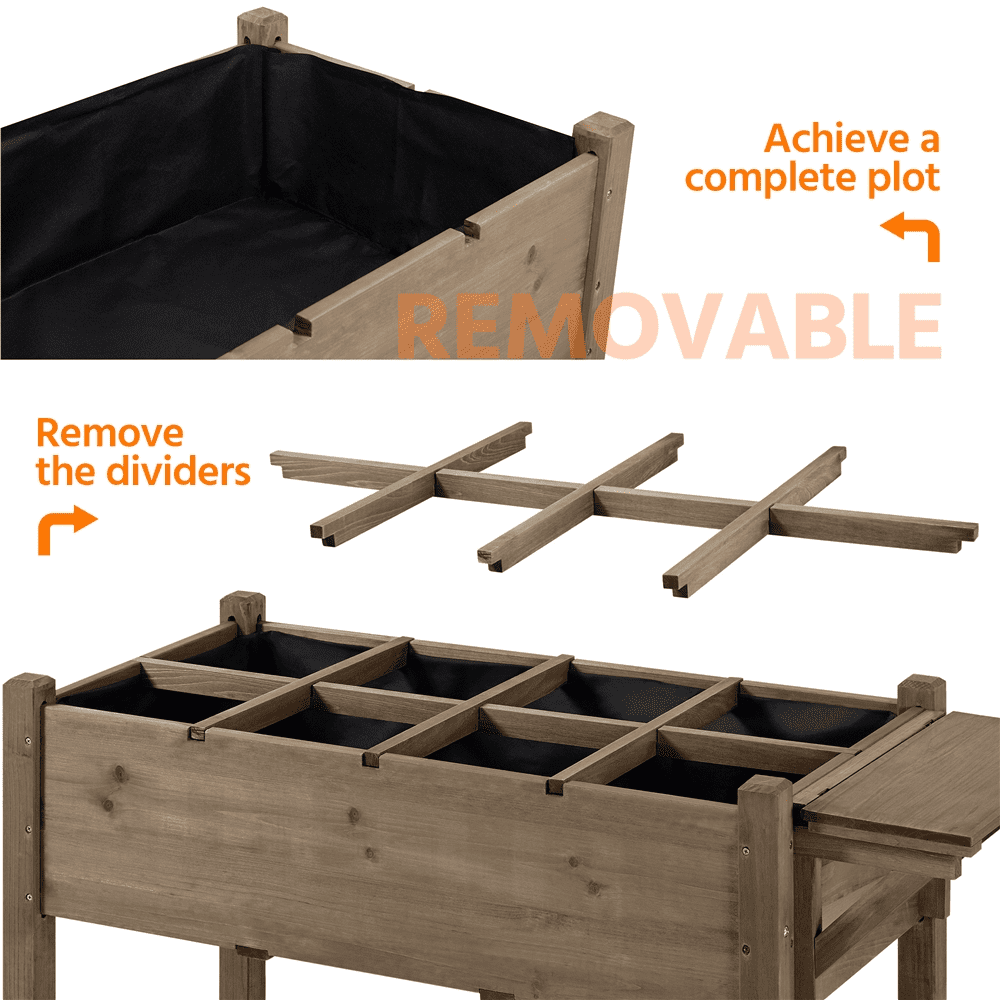 Renwick Solid Wood Elevated Planter Box with Removable Grow Grids, Dark Brown