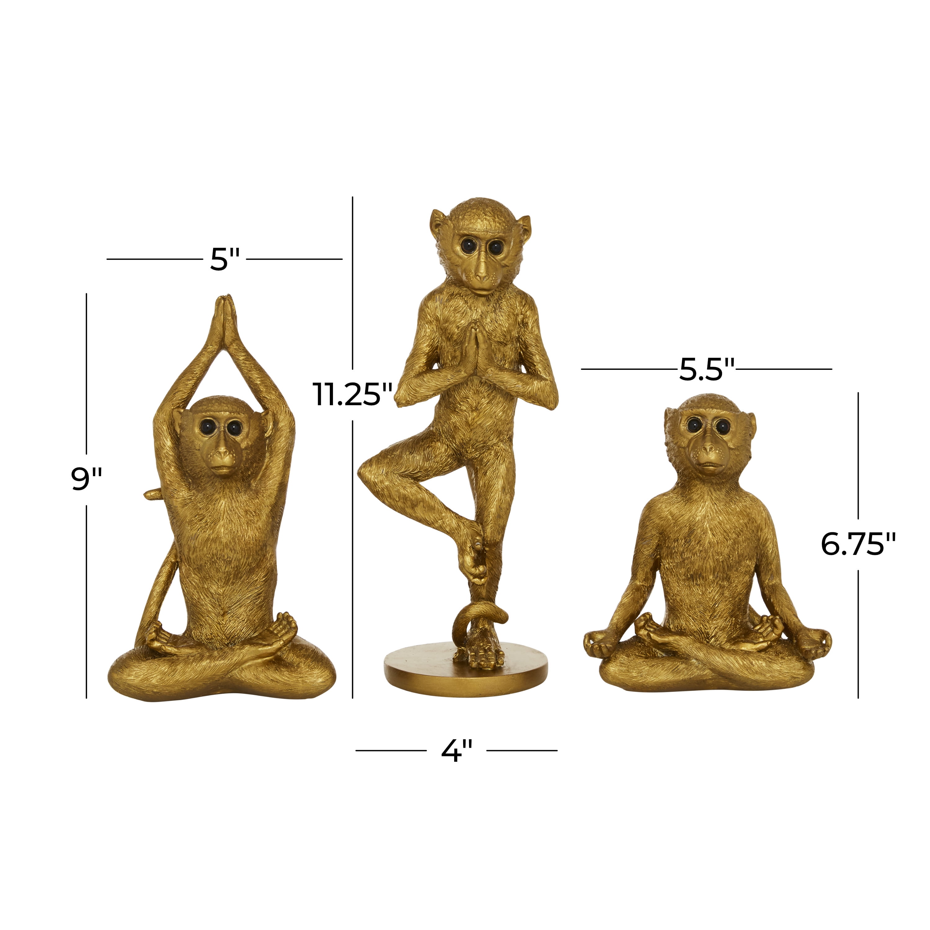 Litton Lane Gold Polystone See No Evil Monkey Sculpture (Set of 3) 98686 -  The Home Depot