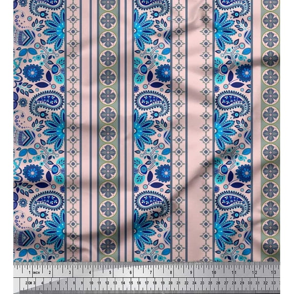 Soimoi Japan Crepe Satin Fabric Stripe,Floral & Paisley Fabric Prints by Yard 42 Inch Wide