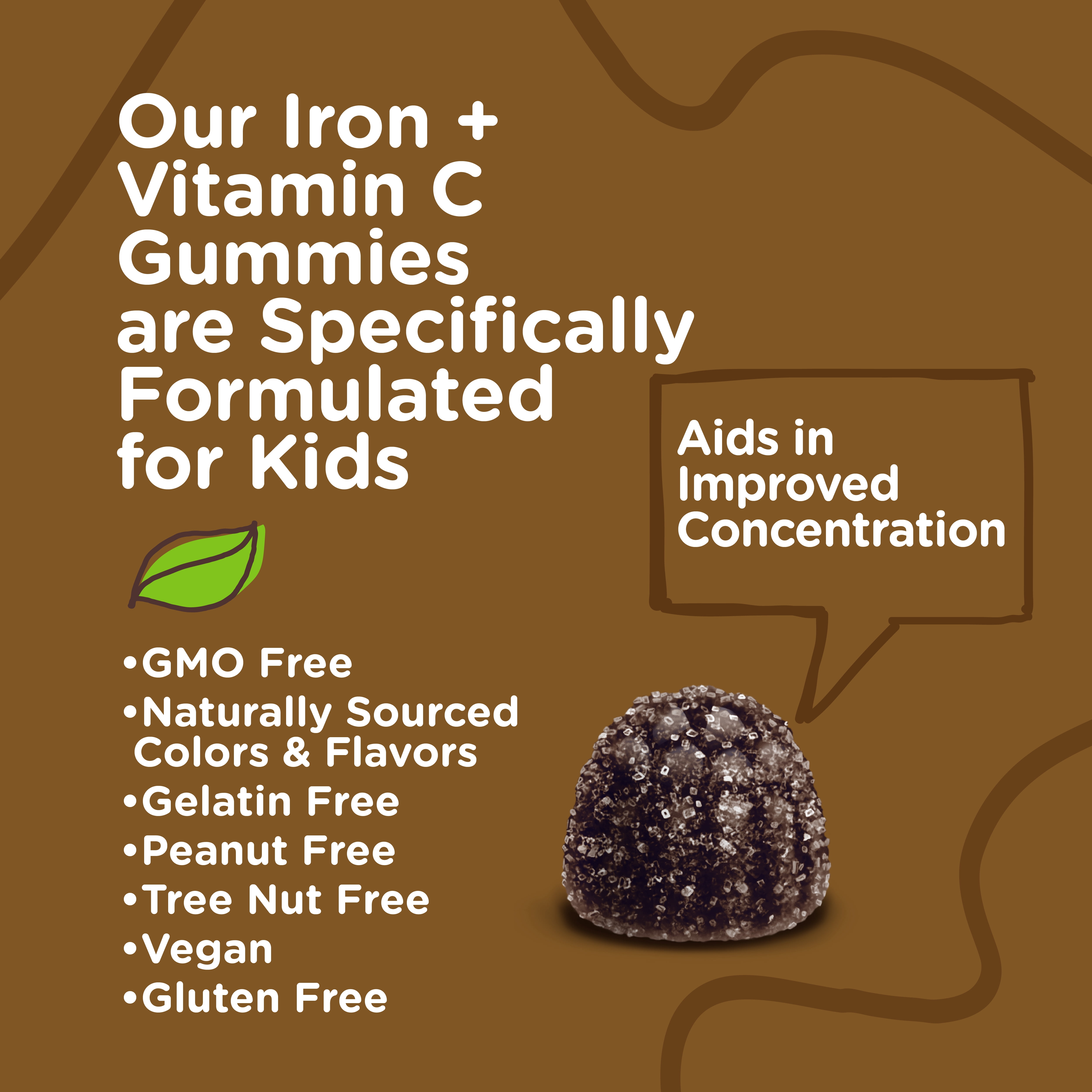 Viteey Iron Gummies for Kids with Vitamin C, Daily Iron Supplement, Grape Flavor, 120 Ct