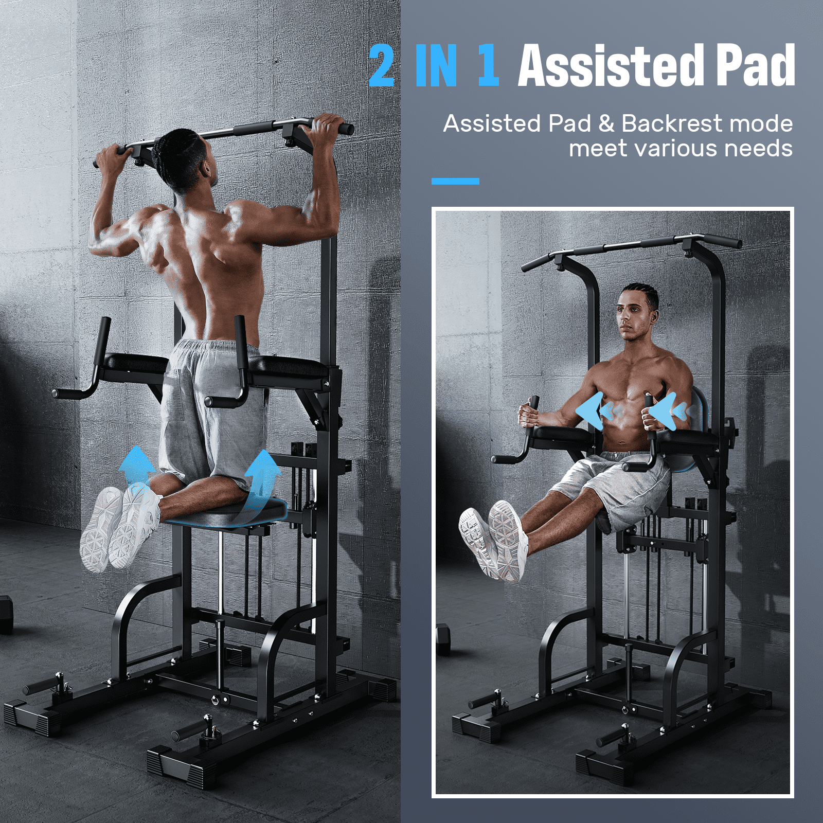 Fed Fitness Sportsroyals Power Tower Pull Up Bar Station, 450LBS Stable Pull Up Dip Station for Home Gym