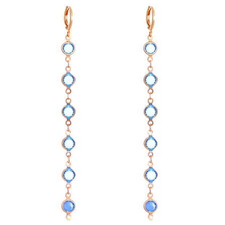 DESIGNICE Fashion Long Tassel Crystal Stud Earrings Hoop Drop Dangle Women Wedding Jewelry-Blue