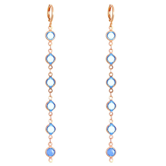 DESIGNICE Fashion Long Tassel Crystal Stud Earrings Hoop Drop Dangle Women Wedding Jewelry-Blue