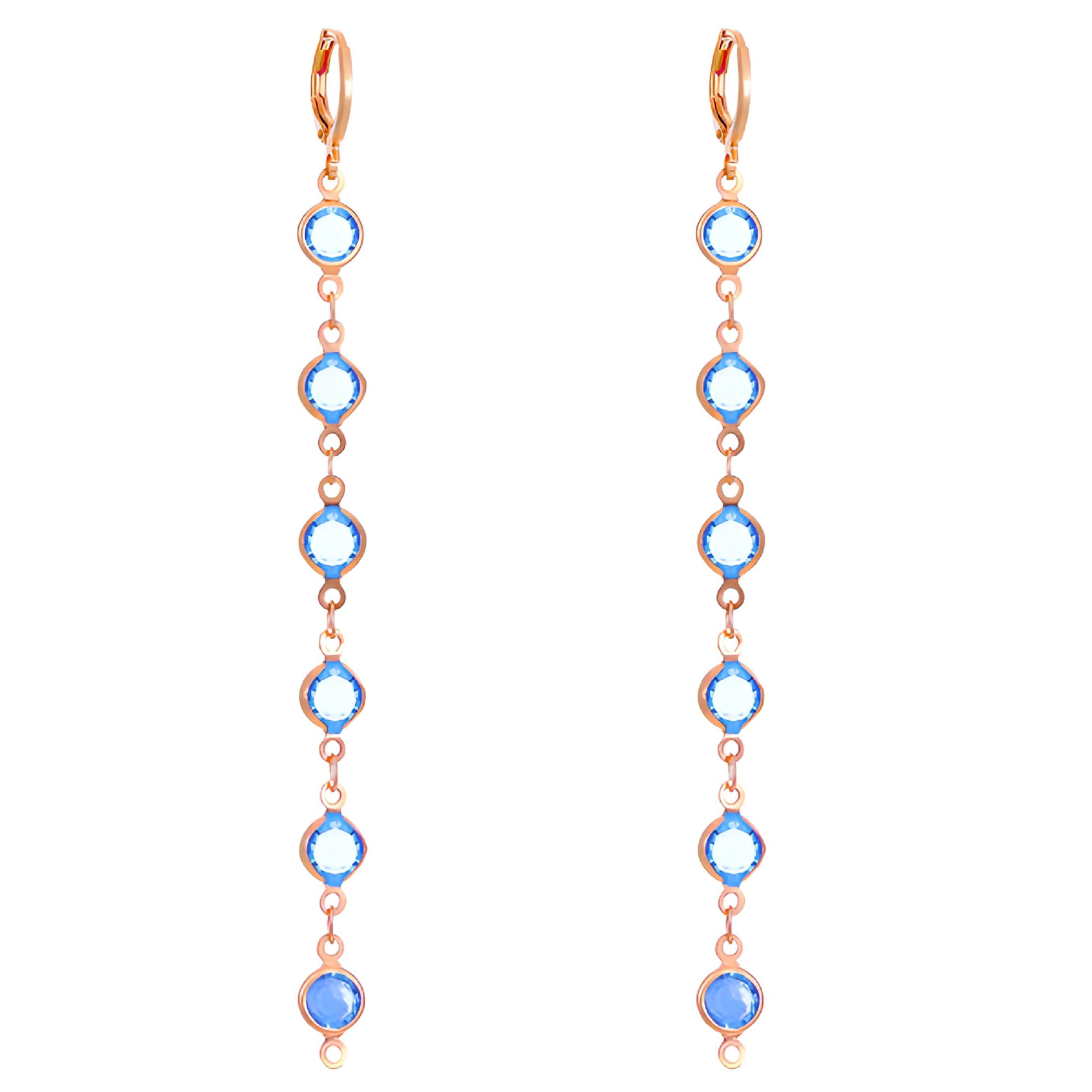 DESIGNICE Fashion Long Tassel Crystal Stud Earrings Hoop Drop Dangle Women Wedding Jewelry-Blue
