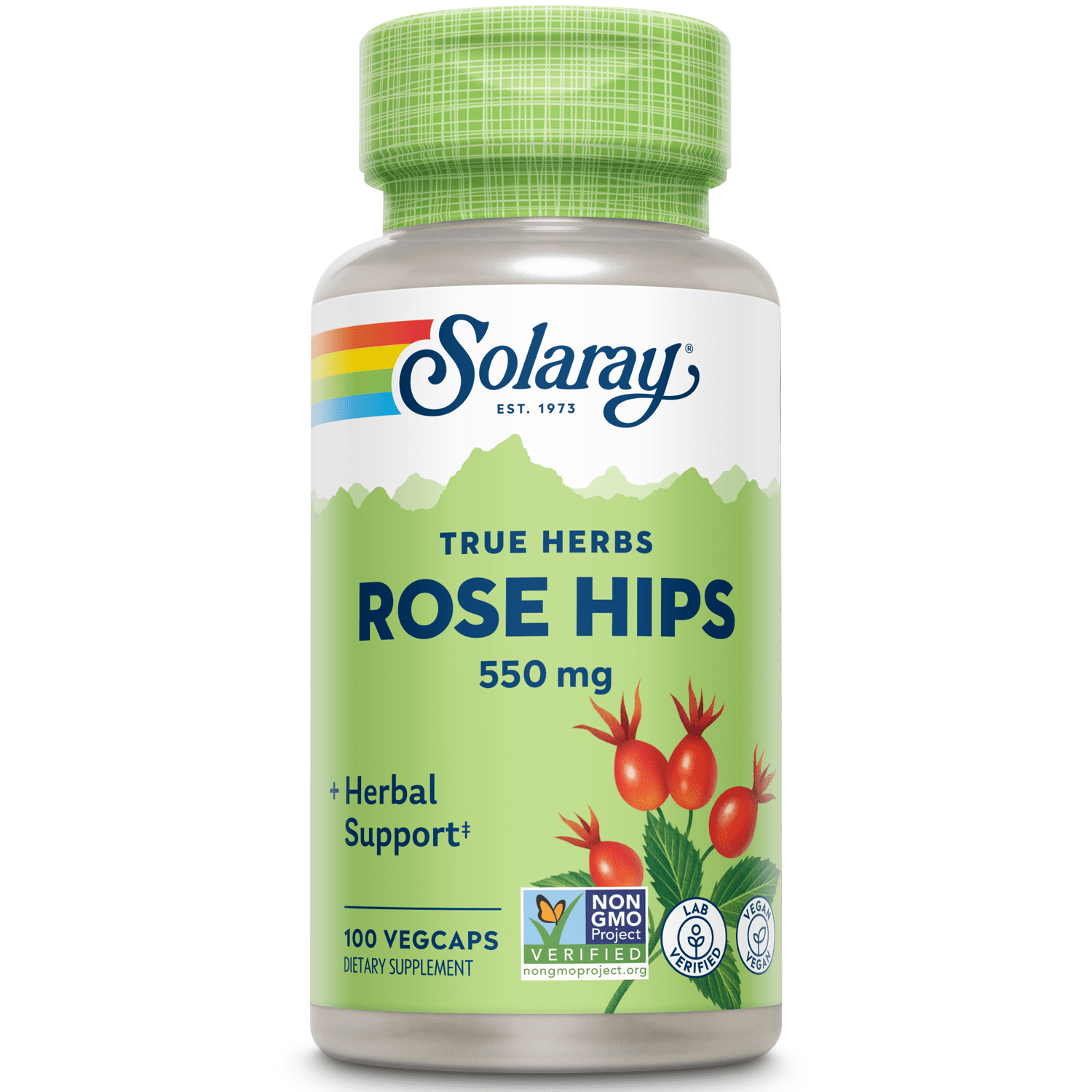 Solaray Rose Hips Fruit 550mg | Healthy Skin, Joints & Immune Function Support | Source of Vitamin C & Bioflavonoids | Non-GMO & Vegan | 100 VegCaps