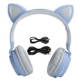thumbnail image 1 of Auriculares inalámbricos con orejas de gato, luz LED 3D, Bluetooth 5.0, plegables, con micrófono, color gris y azul., 1 of 14