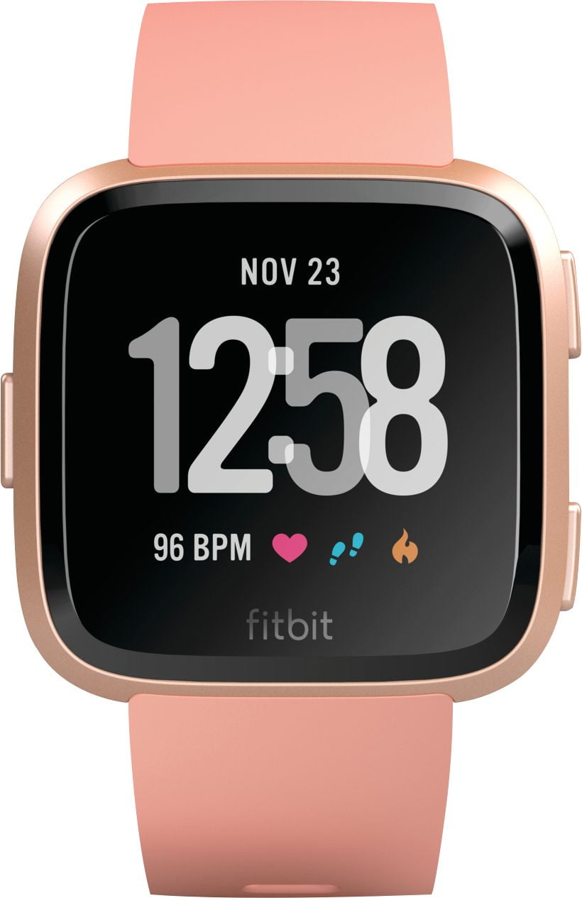 Fitbit Versa (GPS) Rose Gold Aluminum Case with Pink Silicone Band, Restored: Like New