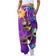 thumbnail image 2 of Xixinqiwan Women's Mardi Gras Clothing,Mask Graphic Print Casual Elastic Waist Drawstring Straight Leg Pants Carnival Party Costume, 2 of 4