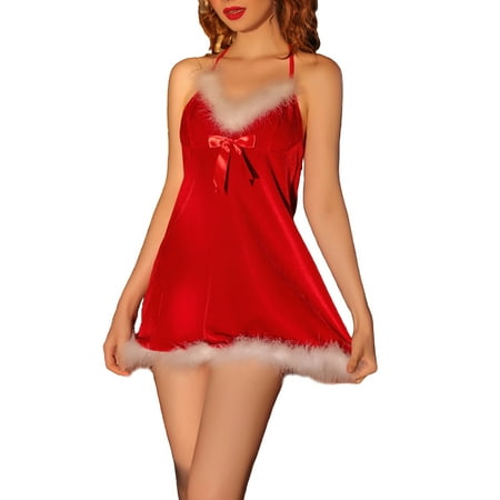 

Binpure Women Sexy Night Dress Erotic Halterneck V-neck Bowknot Nightwear
