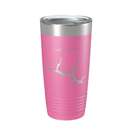

Lake Sara Map Tumbler Travel Mug Insulated Laser Engraved Coffee Cup Illinois 20 oz Pink