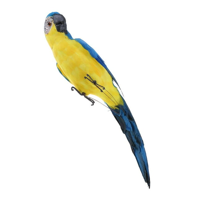 Figura de loro grande hecha de plástico y artificial. Azul