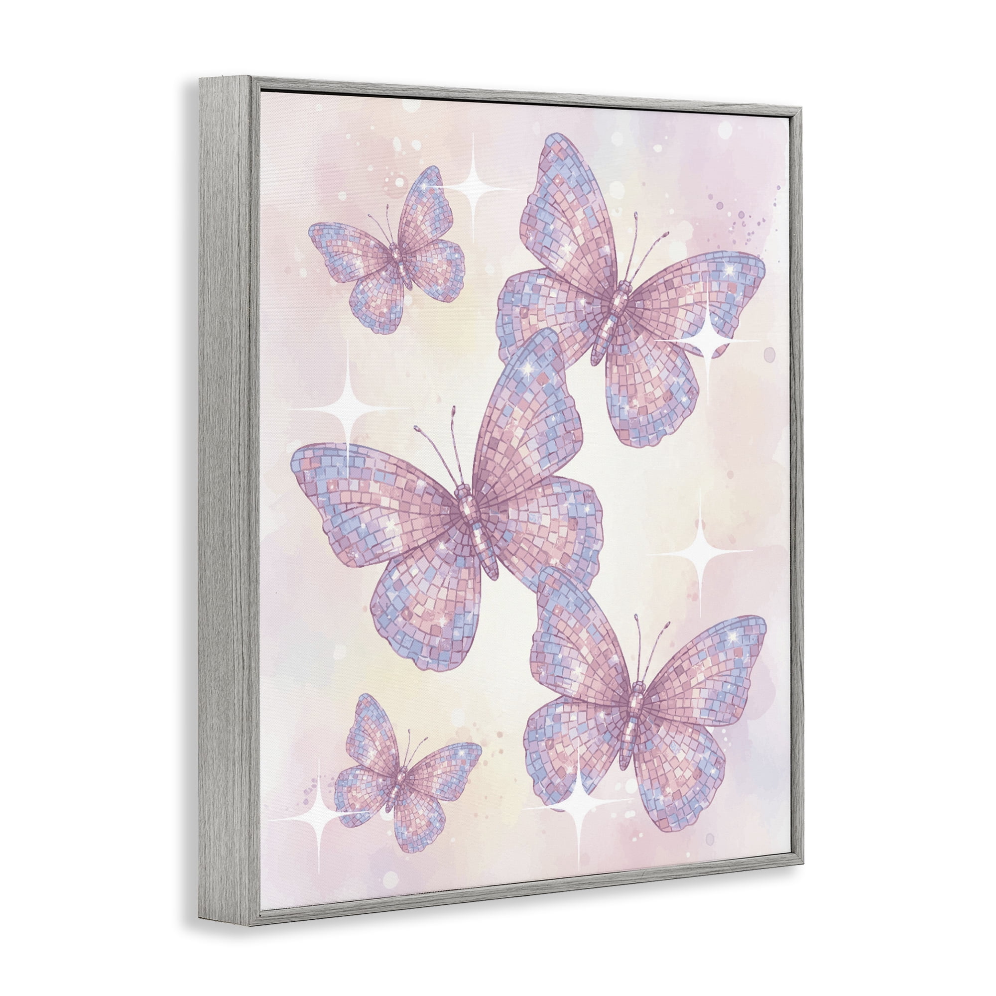 Stupell Industries Delicate Disco Butterfly Dance Gray Framed Giclee Art, design by Lil' Rue