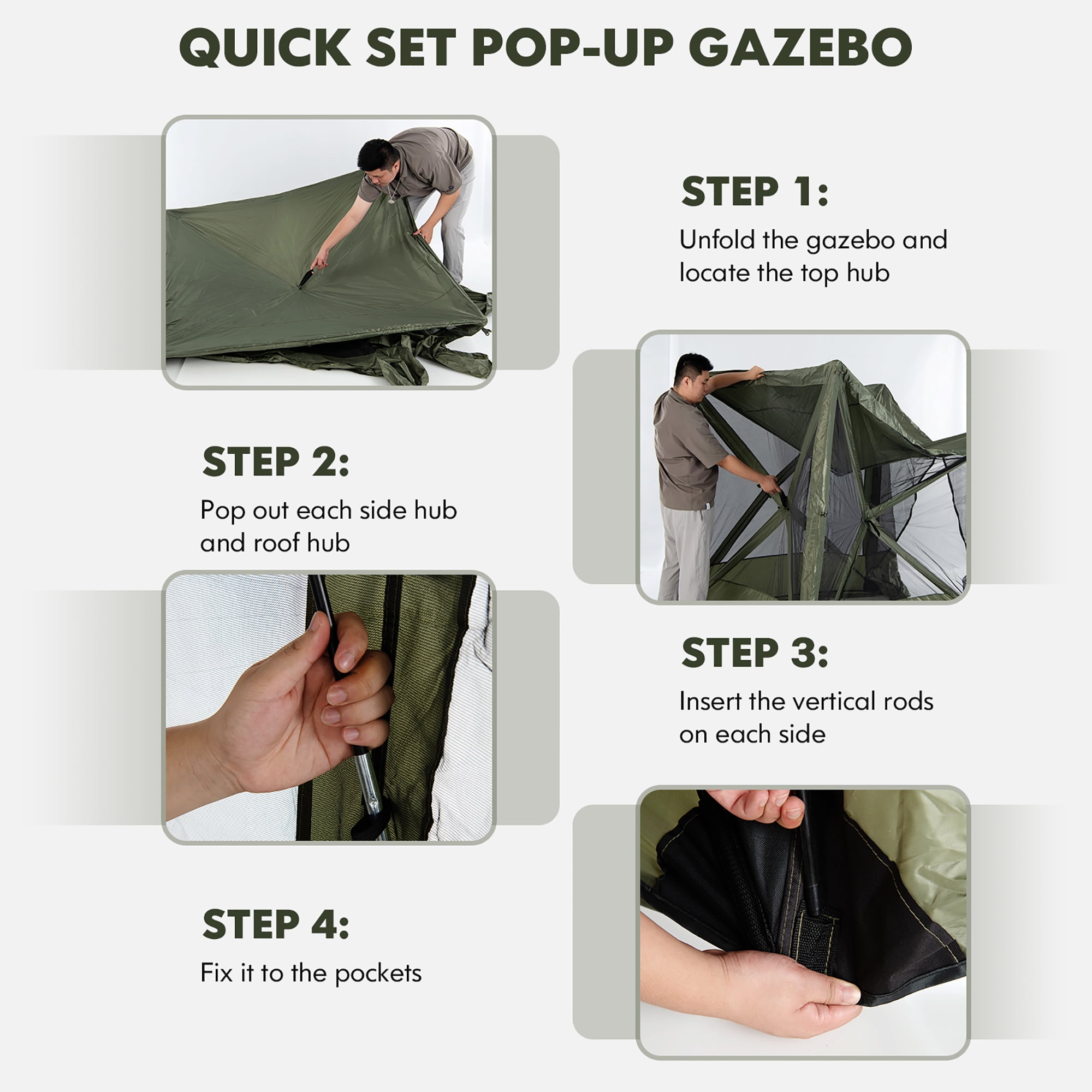 Costway 6.7 FT x 6.7 FT 4-Panel Pop up Camping Gazebo Quick-Set with 2 Sunshade Cloths Green
