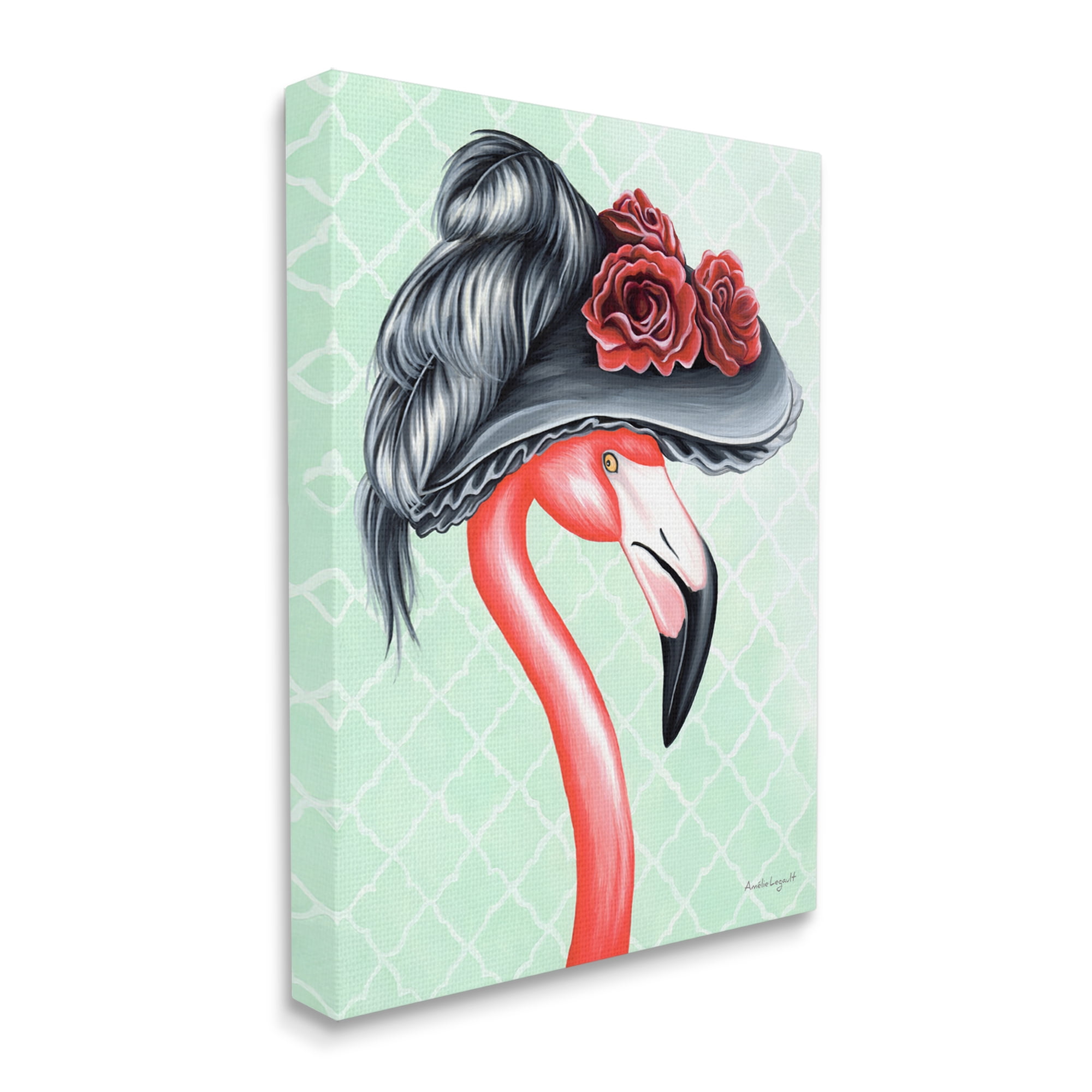 Stupell Industries Classy Flamingo Vintage Black Floral Hat Green Pattern Graphic Art Gallery Wrapped Canvas Print Wall Art, Design by Amelie Legault