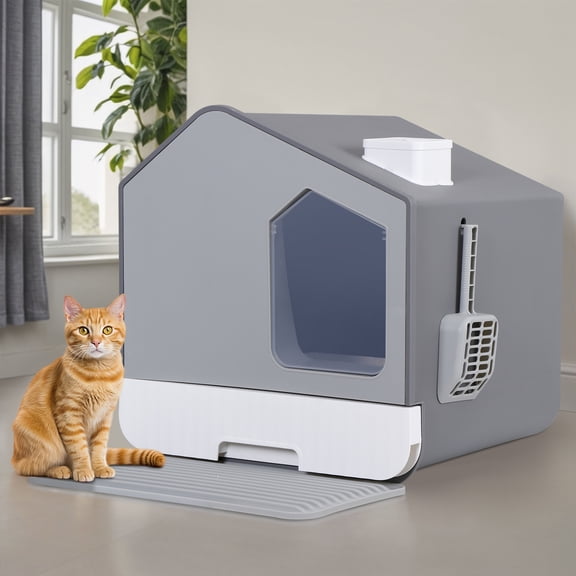 Cat Litter Box with Litter Mat and Scoop Anti- Splashing Easy Clean Odor Control