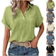 thumbnail image 1 of Blusas para mujer,Camisa informal con botones para mujer, color liso, manga corta, diseño de manga murciélago, tela suave, cuello redondo para uso diario, sopatenor, 1 of 8