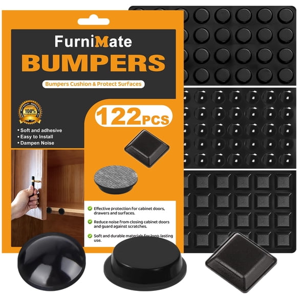 Topes adhesivos de goma negros FURNIMATE, 122 piezas