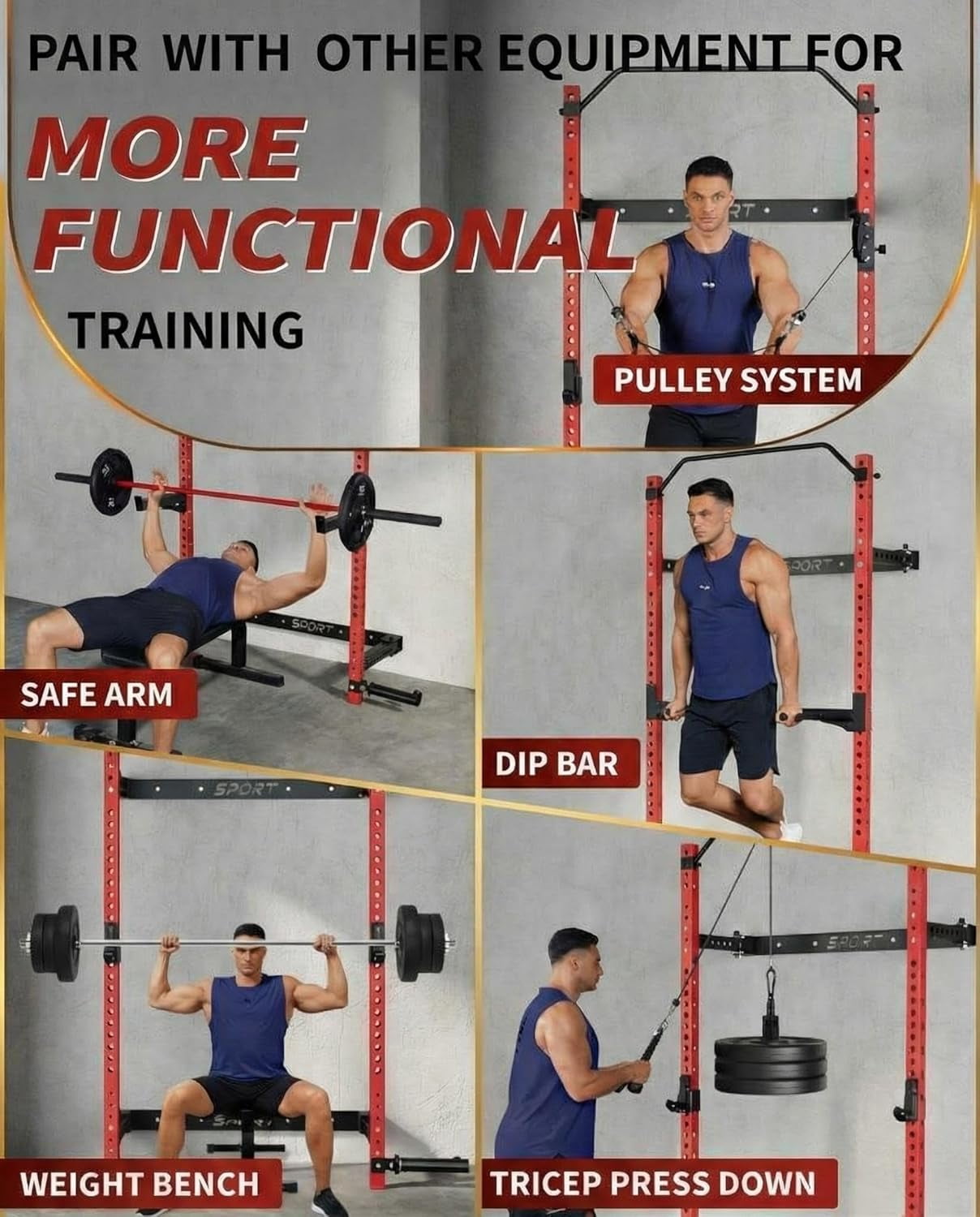 Folding Squat Rack for Home Gym, 1000 LBS Capacity Wall Mounted Squat Rack with Pull Up Bar, j Hooks, and 360° Landmine, 2.36" x 2.36" Foldable Squat Rack, Space-Saving Home Gym