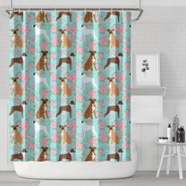 Cute Boxer Dog and Flowers Florals Shower Curtain 72"x84" ,Bathroom Decorative Shower Curtains Set with 12 Hooks,Modern Waterproof Washable Shower Curtain