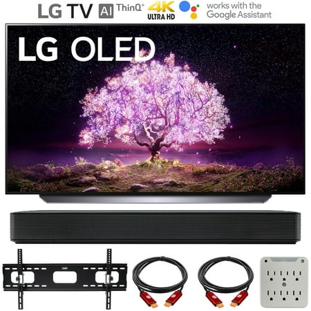 LG OLED55C1PUB 55 Inch 4K Smart OLED TV with AI ThinQ (2021) Bundle with LG SK1 2.0-Channel Compact Sound Bar with Bluetooth, 37-70 inch TV Wall Mount Bracket Bundle and 6-Outlet Surge Adapter