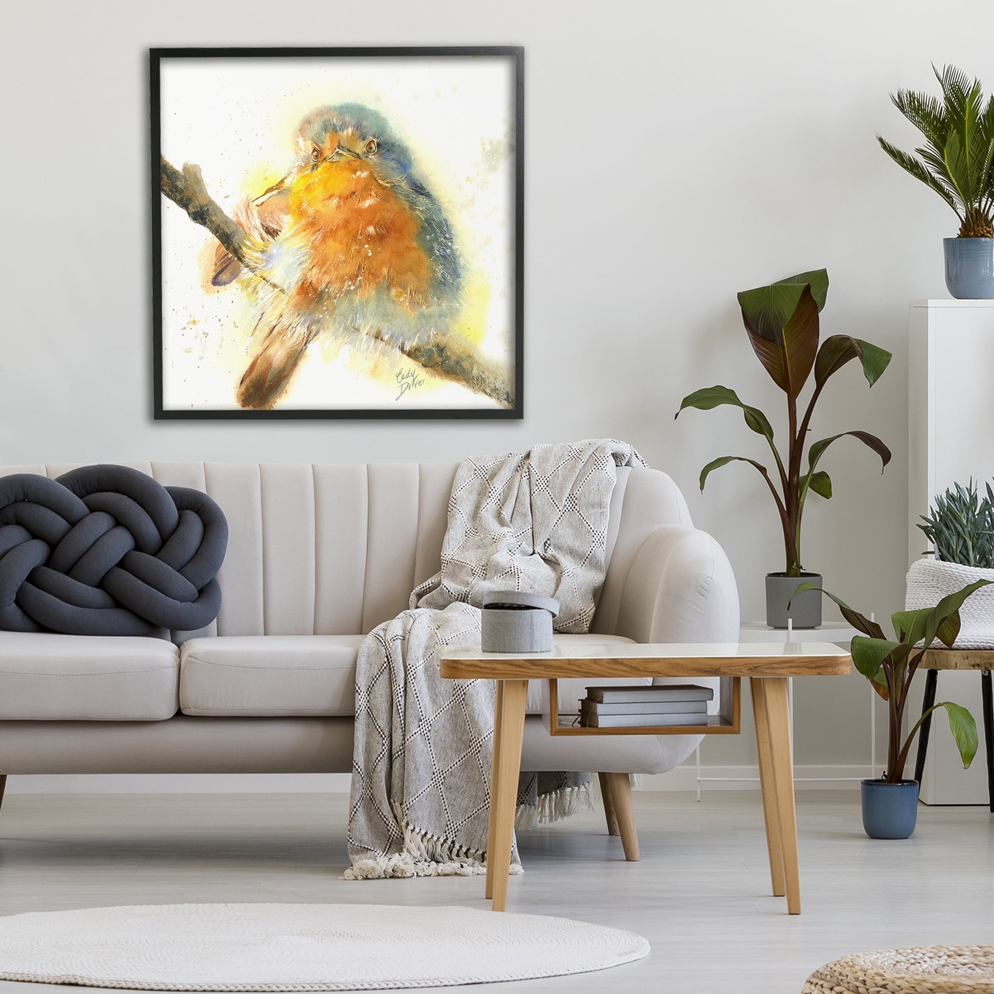 Stupell Industries Seated Songbird Watercolor Black Framed Giclee Art, design by Cady Driver