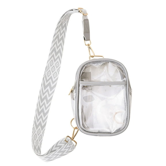 Xfvqtps Mens and Womens Chest Bag Wide Shoulder Strap Transparent Large Capacity Multi-Purpose Fashion Lightweight Beach PVC Crossbody Bag Gray