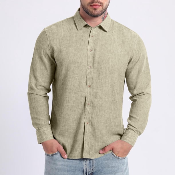 Ceisia Men's Oversize Flax Long-Sleeve Button-Down Shirt for Spring/Summer Casual & Smart Wear Gift