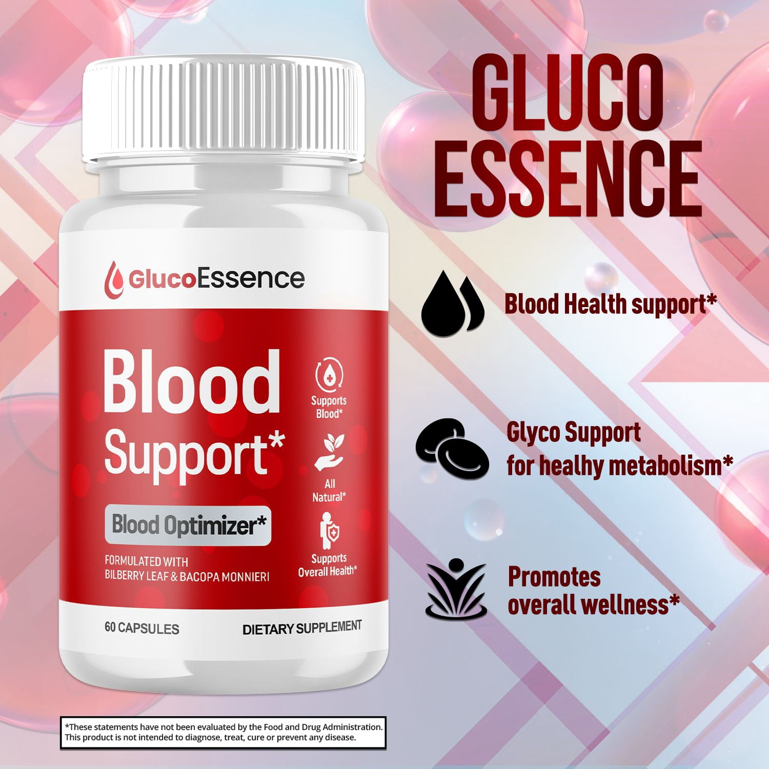 Gluco Essence Blood Balance Support Pills Advanced Formula Vitamin Supplement GlucoEssence 120 Capsules