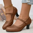 thumbnail image 2 of LOVZFMLL Shoes for Women Chunky Block Heels Mary Jane Shoes Vintage Round Toe Ankle Strap Office Wedding Dress Shoes Brown 9.5, 2 of 8