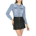 thumbnail image 2 of MODA NOVA Juniors Classic Casual Puff Sleeve Button Down Cropp Denim Jacket, 2 of 6