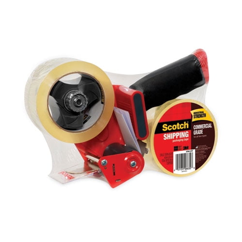 Packaging Tape Dispenser With Two Rolls Of Tape, 3" Core, For Rolls Up To 0.75" X 60 Yds, Red | Bundle of 10 Packs