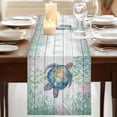 thumbnail image 3 of Sea Turtle Coastal Table Runner, Blue Green Summer Beach Coral Wooden Washable Cotton Linen Table Runners 108 Inches Long, Dresser Scarf Runner for Dining/Living Room/Kitchen/Square Tables 13''x108'', 3 of 9