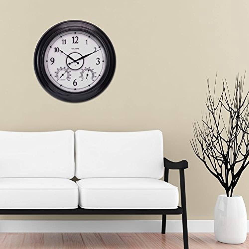 AcuRite 24-Inch, Illuminated LED Thermometer Clock with Temperature and Humidity for Outdoor or Indoor Use, Black (75133M)