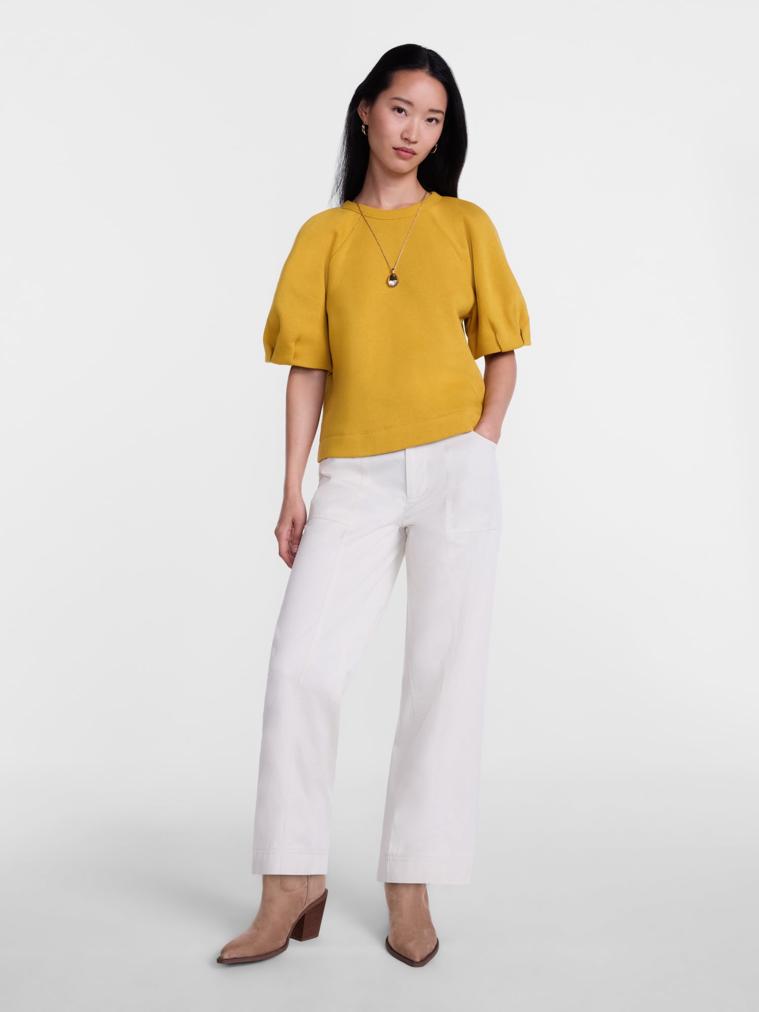 Scenario Women's Fleece Top with Lantern Sleeves, Size XS-XXXL