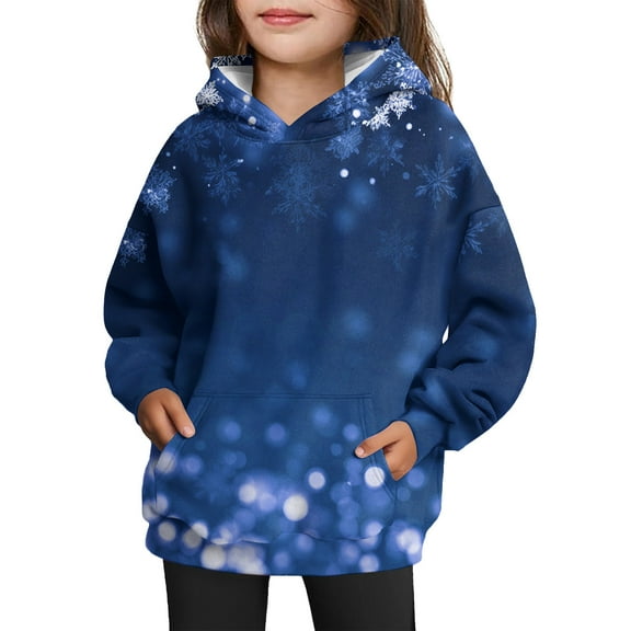 Kids Winter Holiday Pullover Hoodie with Festive Snowflake Print Long Sleeve Sweatshirt for Girls